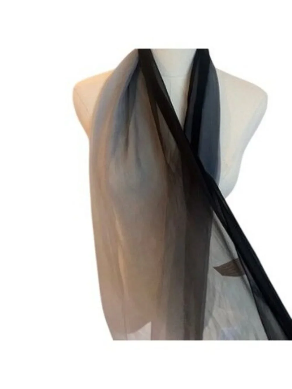 Sheer Silk Blend Black Gray Lightweight Scarf 20x75 Inches Hombre Gauzy Long